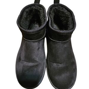 Black Cozy Faux Shearling Ankle Boots, Sz 6